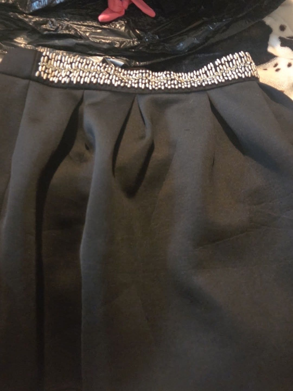 Black Pleated Skirt with Beaded Waistband